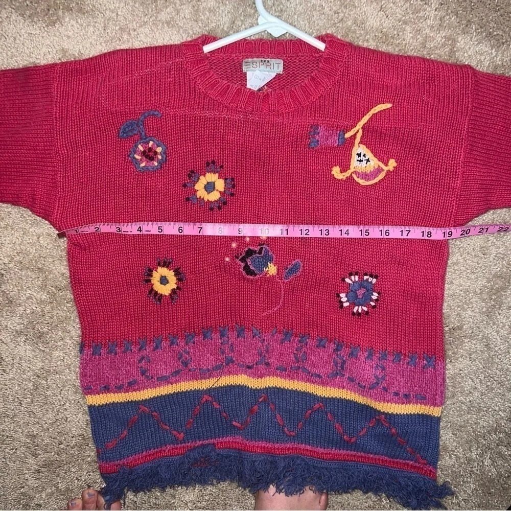 Vintage Esprit Kids Knit Fringe Hem Sweater Size Medium